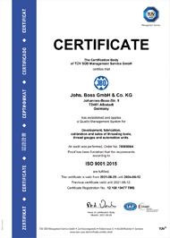JJBO ISO 9001:2015 TÜV-Certificates English